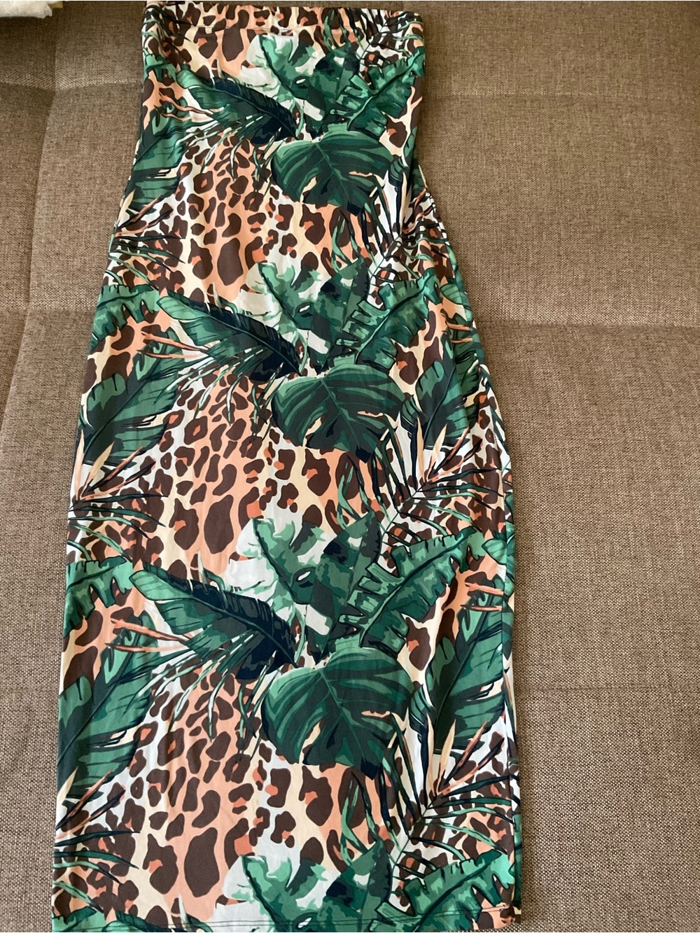Love Nation Strapless Leaf & Leopard Print Coverup - Green, Brown